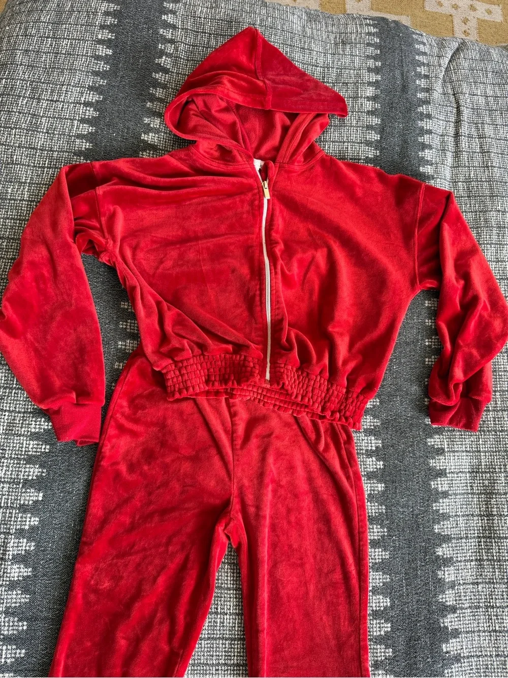 Jessica Simpson Kids Red Velour Hoodie & Flared Pants Matching Set